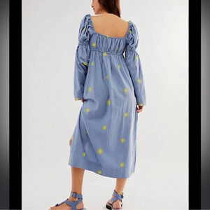 Free People Emory Embroidered MIDI Dress in Blue Combo